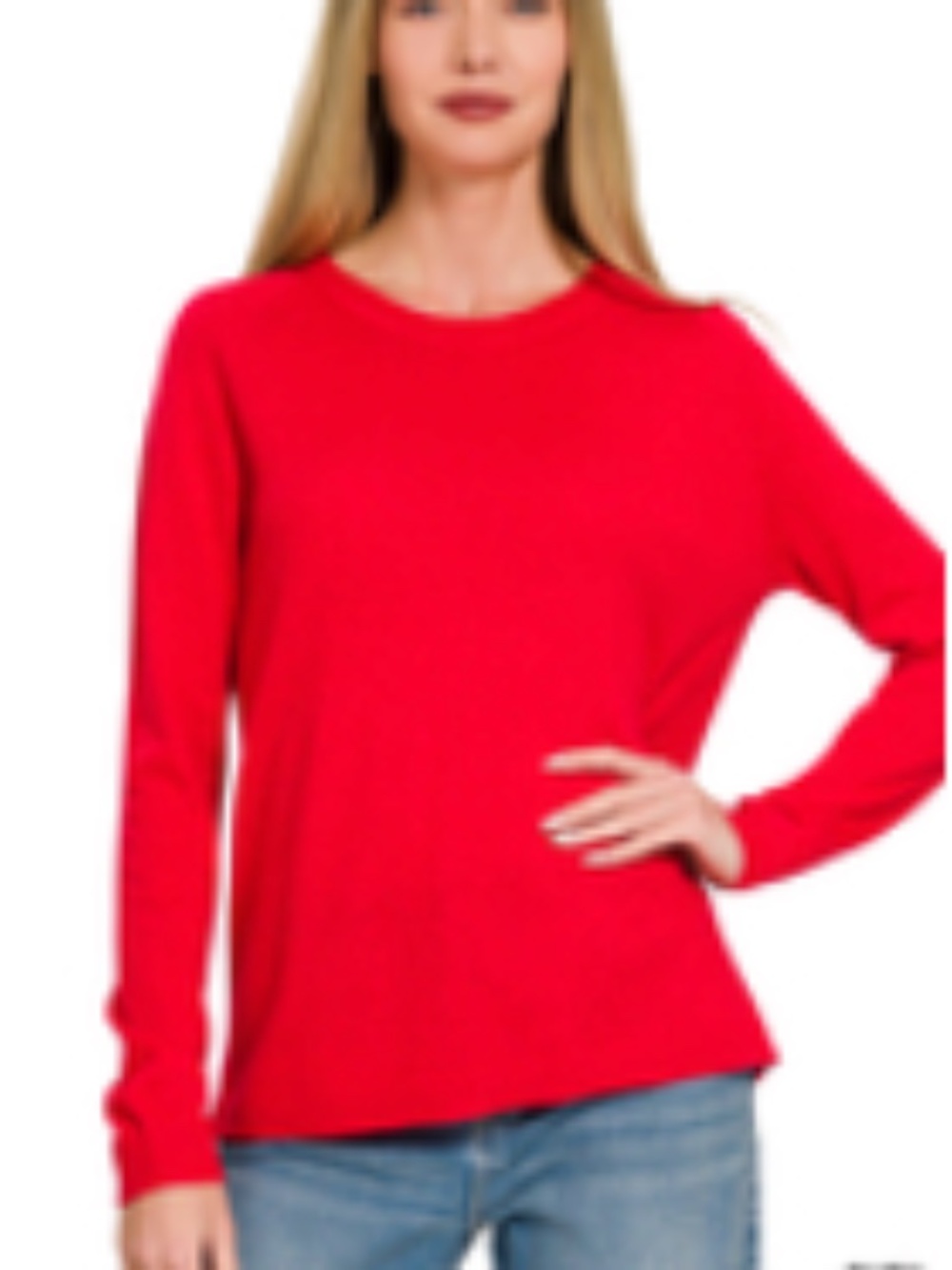 #1181 Zenana Lightweight Wool Blend Round Neck Sweater- Ruby